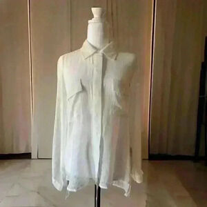 M. Fredric White Button-Down Blouse Size M